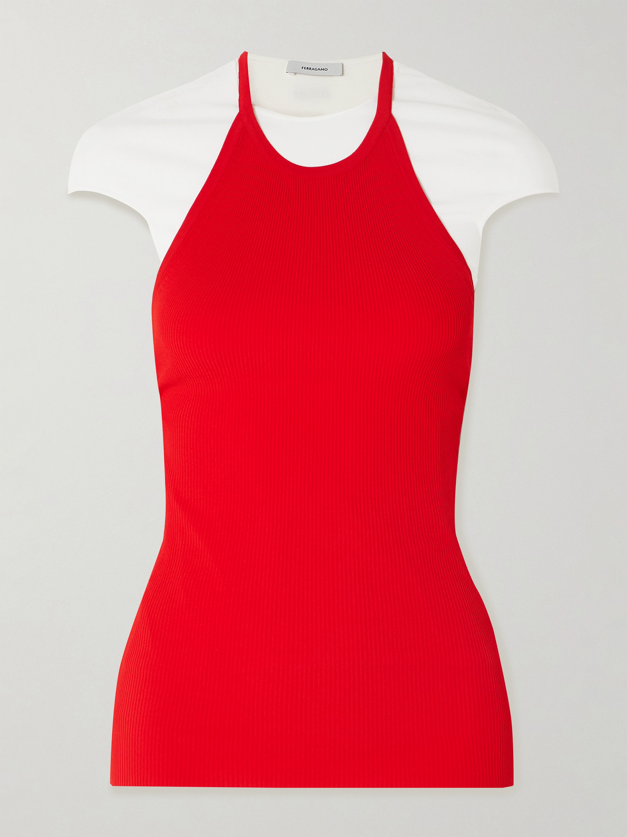 Ferragamo Two-tone Layered Ribbed Jersey Tank And T-shirt Set In Red