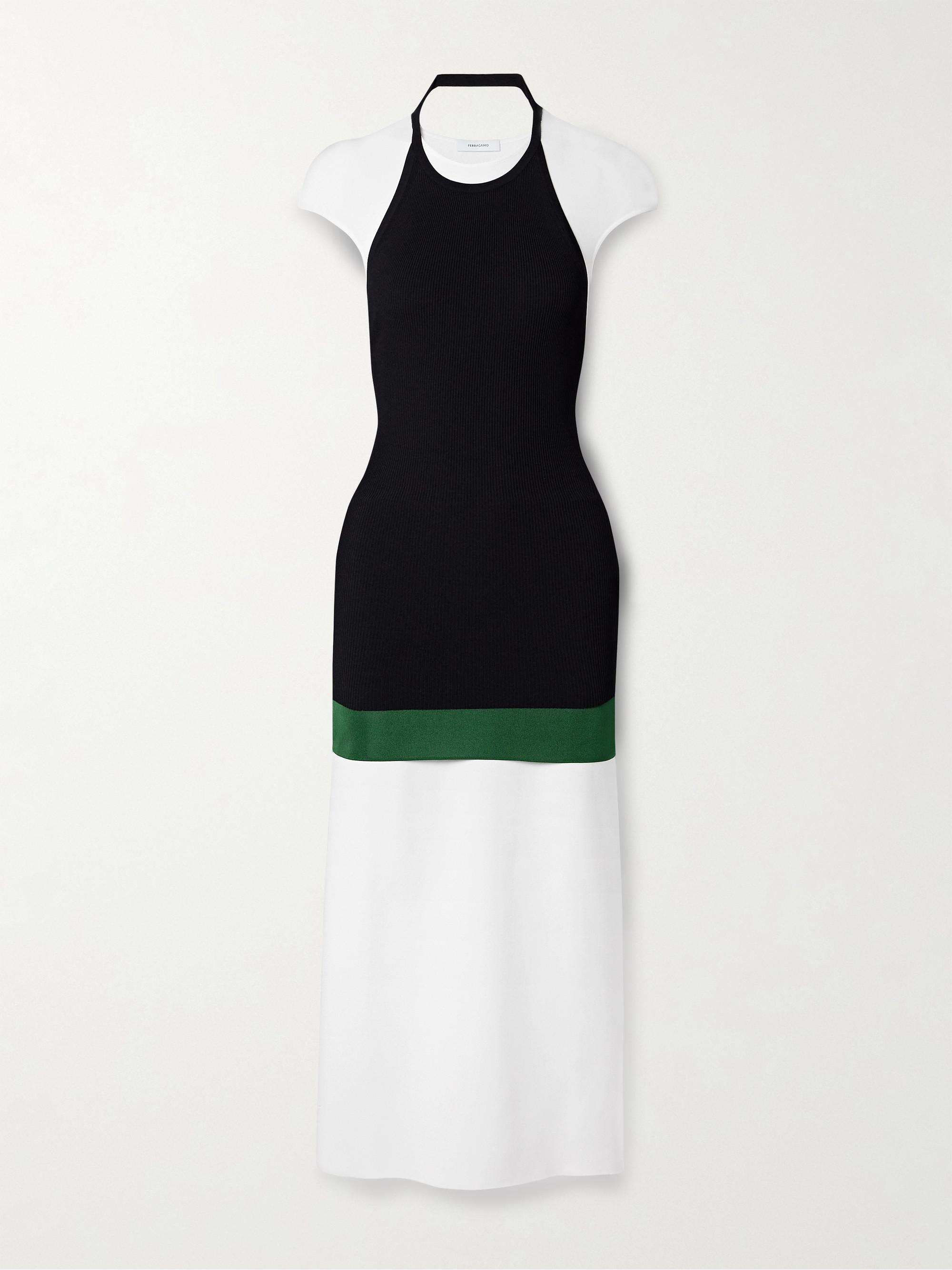 Ferragamo Layered jersey and ribbed-knit midi dress