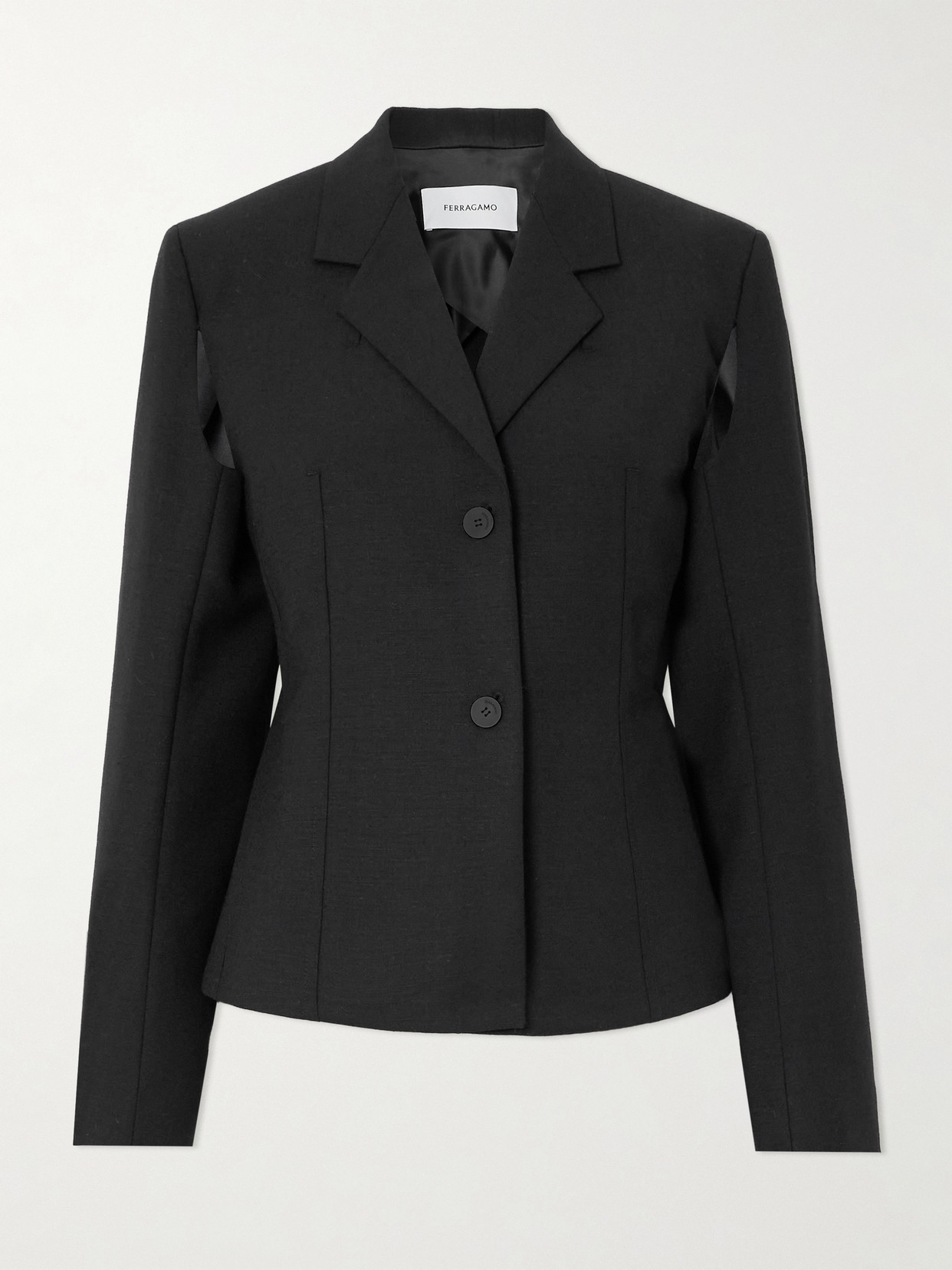 Ferragamo Cutout Brushed Grain De Poudre Blazer In Black