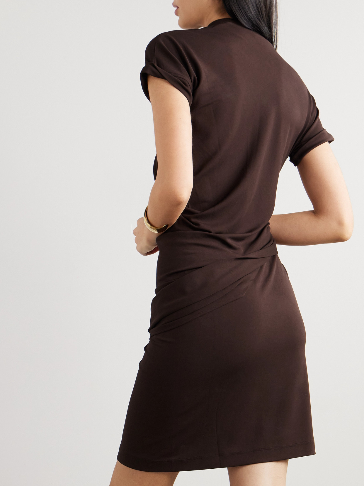 Ferragamo Short Dress With Sash And Metal Ring Accent In Brown