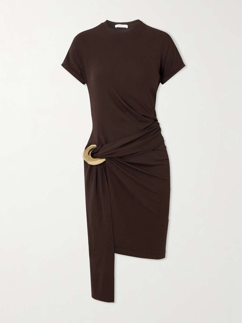 Ferragamo Embellished Draped Stretch-jersey Mini Dress