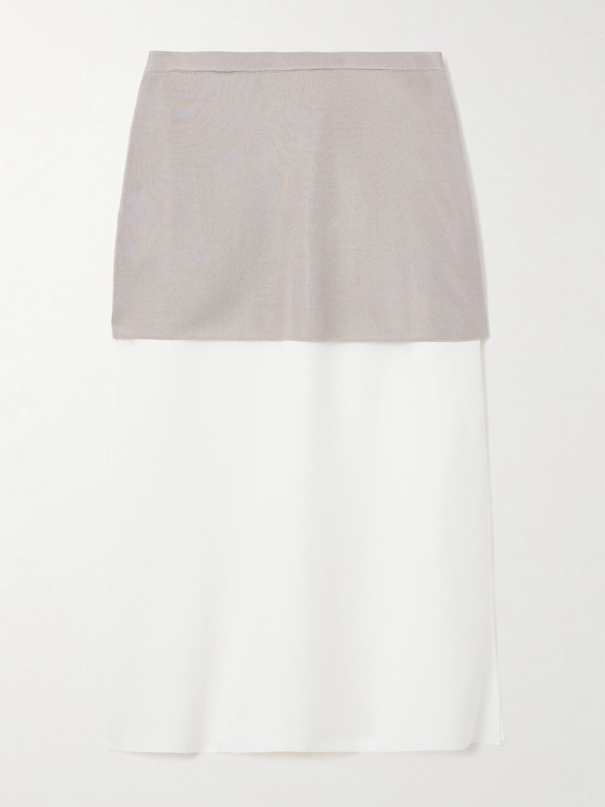 Ferragamo Layered Knitted Midi Skirt In White/cement