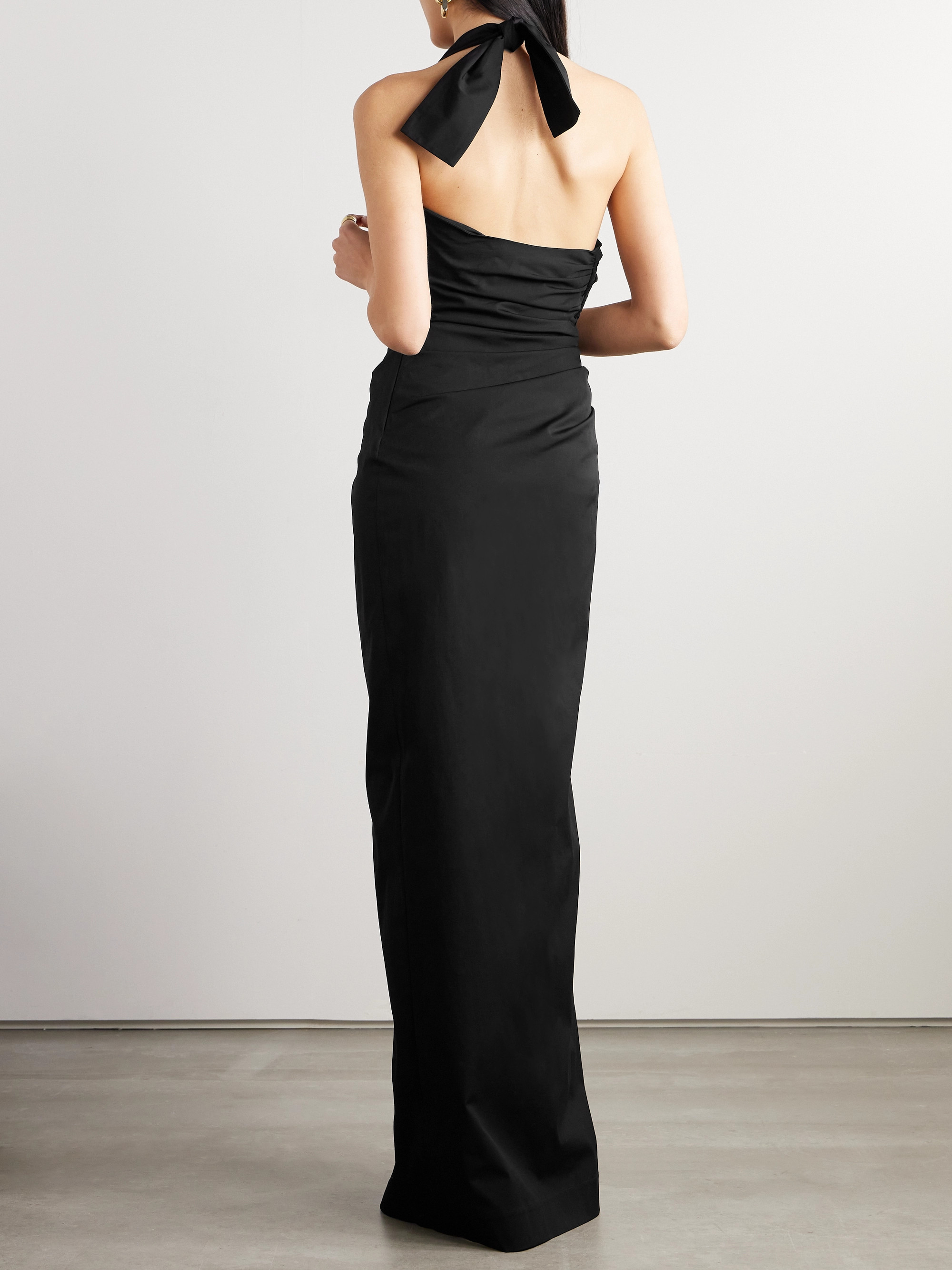 Ferragamo Fringed gathered stretch-cotton poplin halterneck maxi dress thumbnail