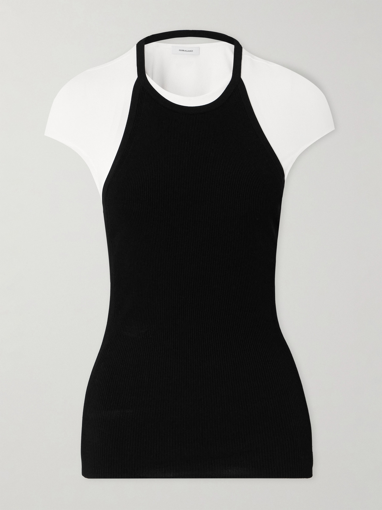 Ferragamo Layered Ribbed Jersey Top In Black