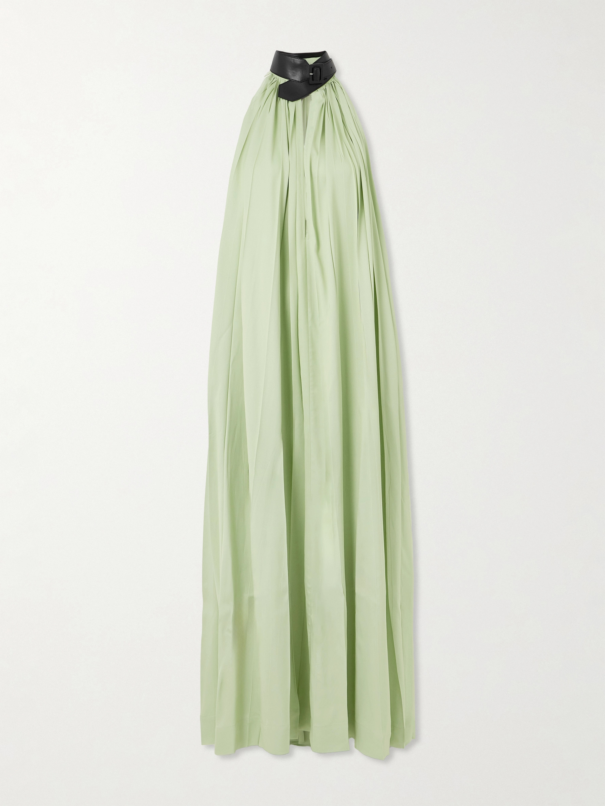 Ferragamo Faux leather-trimmed pleated crepe maxi dress