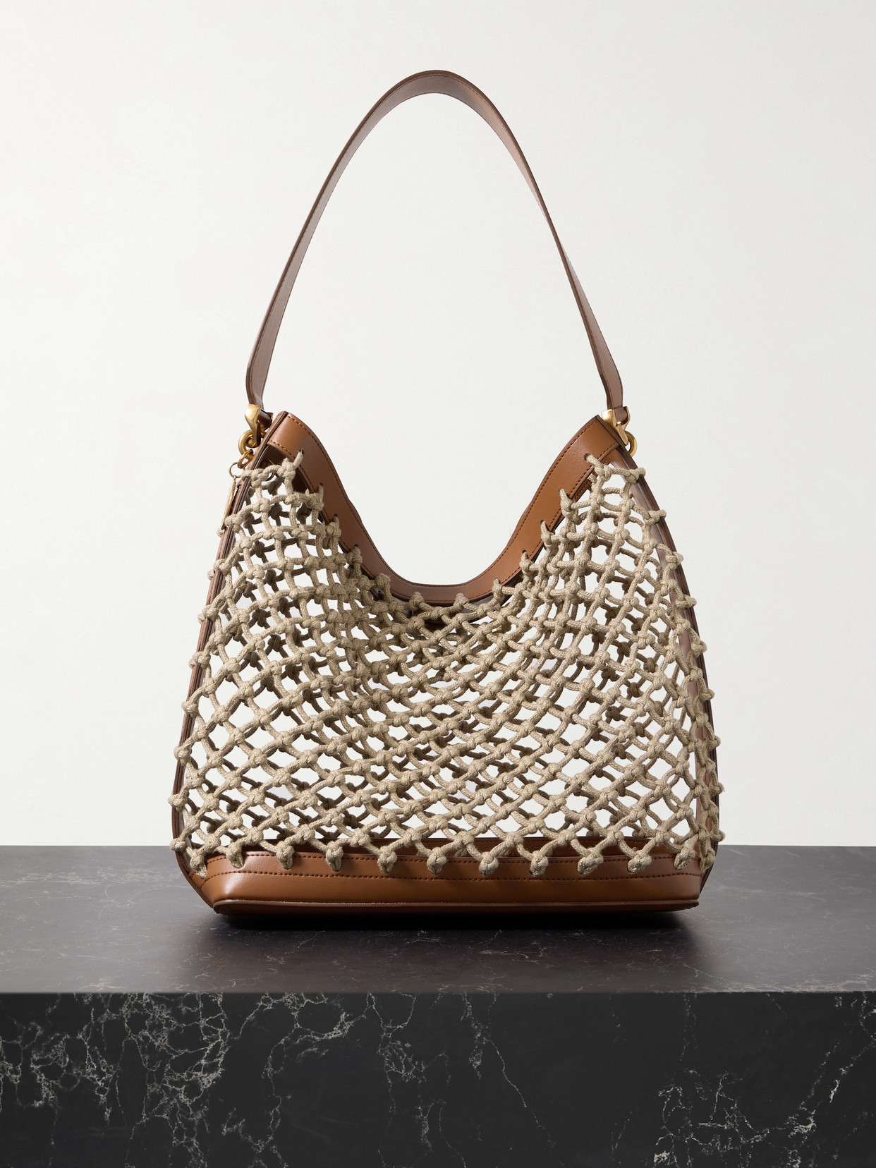 Stella Mccartney Vegan Leather-trimmed Macramé Tote In Brown