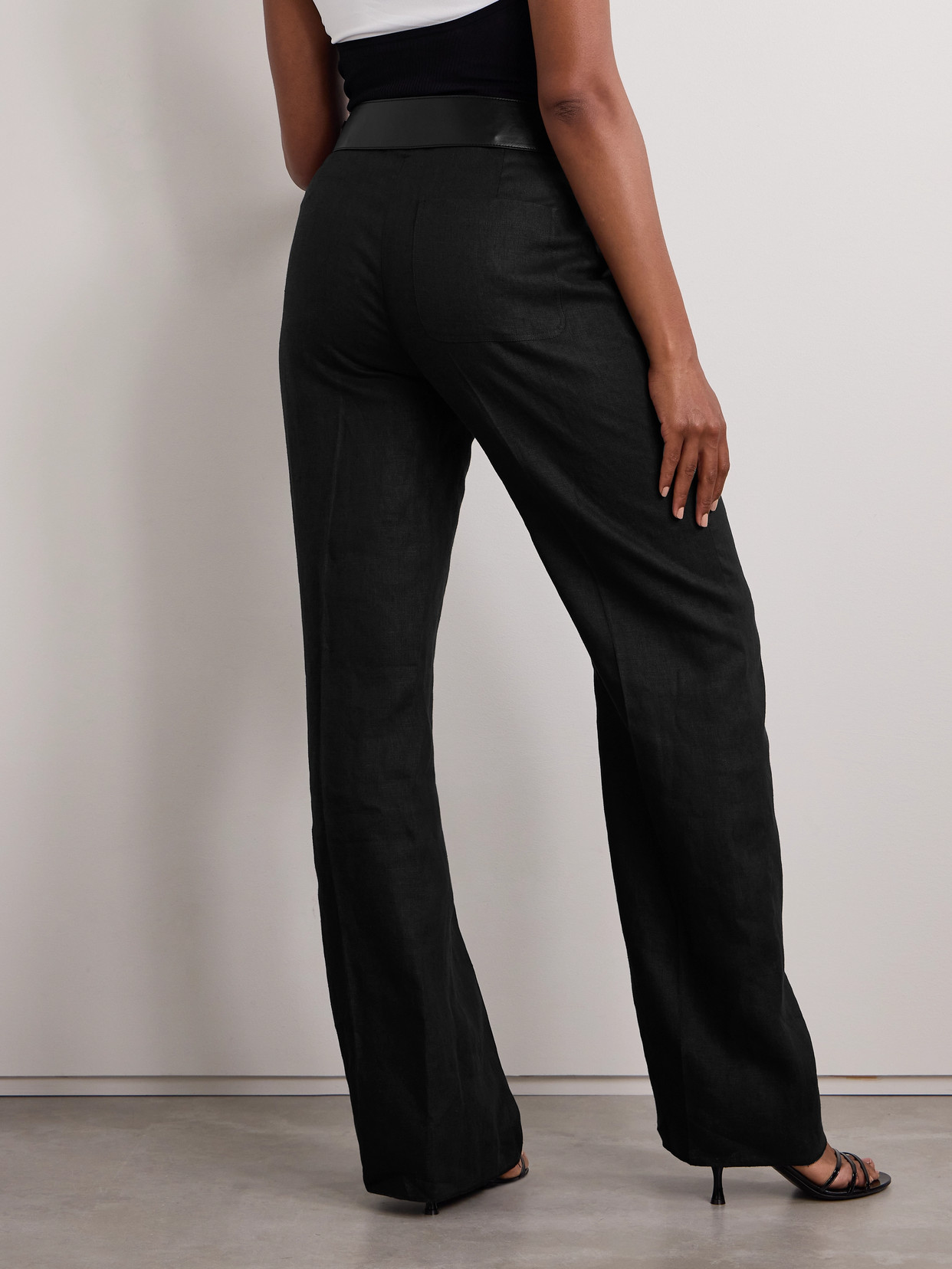 Ferragamo Belted Washed-linen Wide-leg Pants In Black