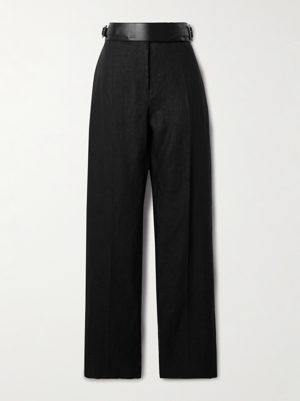 Ferragamo Belted Washed-linen Wide-leg Pants In Black