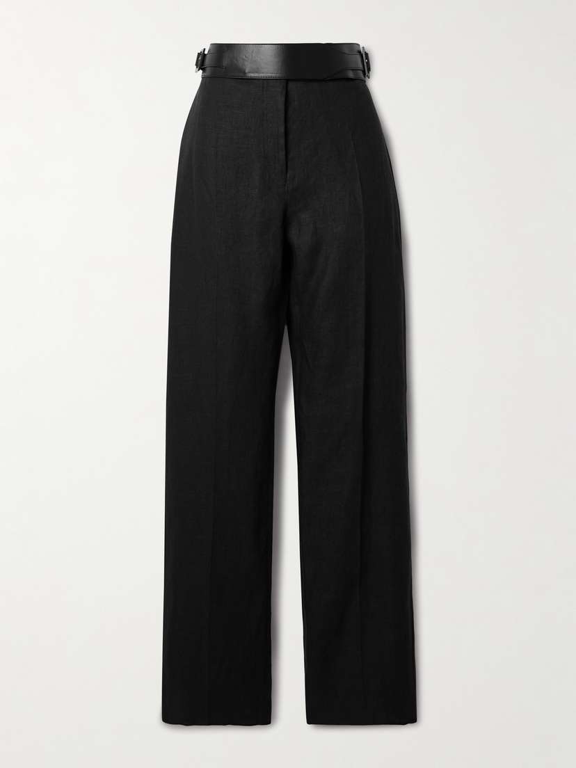 Ferragamo Belted Washed-linen Wide-leg Pants