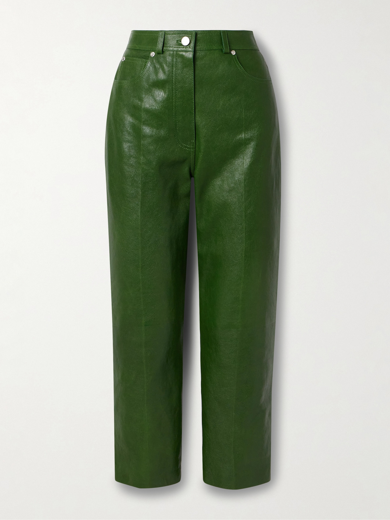 Ferragamo Cropped Leather Straight-leg Pants In Green