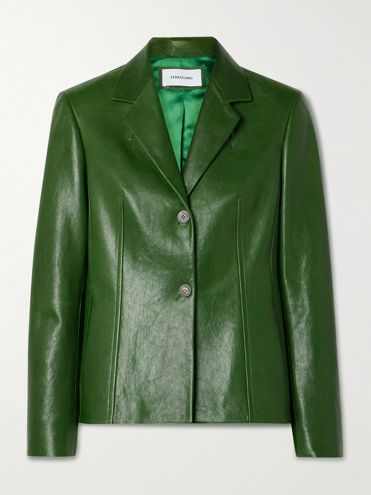 Shop Ferragamo Leather Blazer In Green