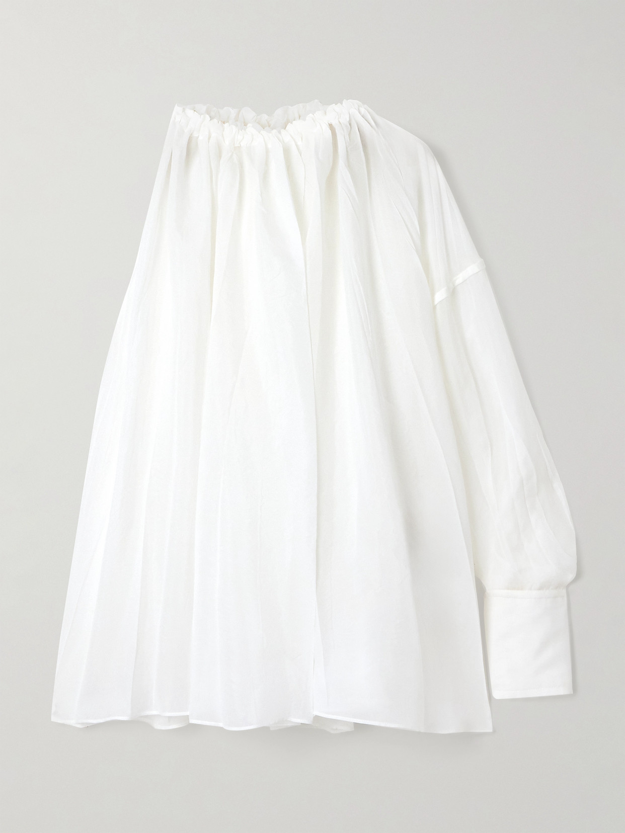 Ferragamo - One-sleeve Gathered Silk-blend Organza Blouse - White