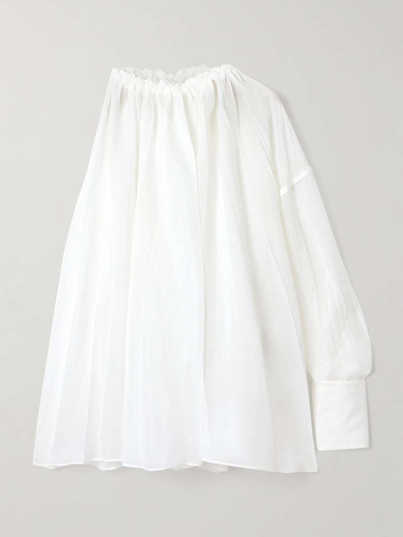 Ferragamo One-sleeve Gathered Silk-blend Organza Blouse