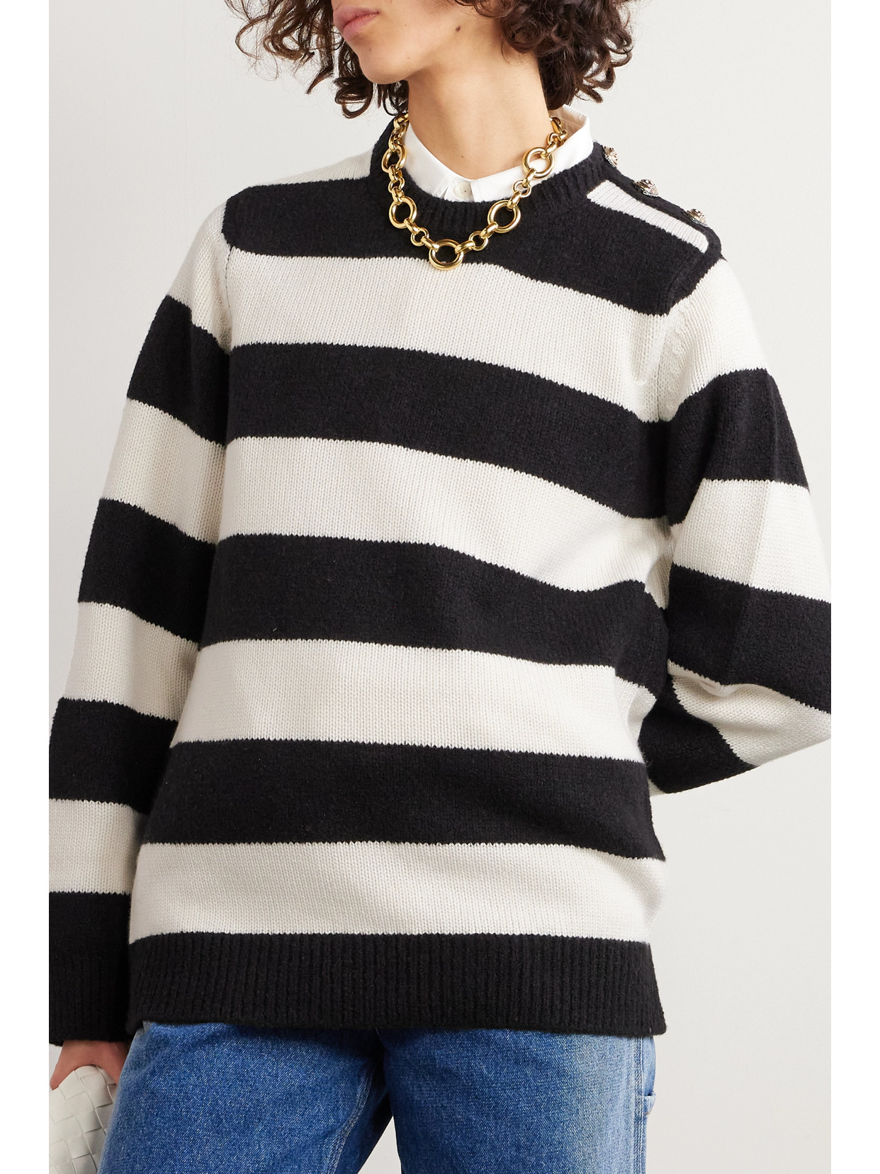 + Sofia Coppola Embellished Striped Cashmere, Wool And Silk-Blend Sweater