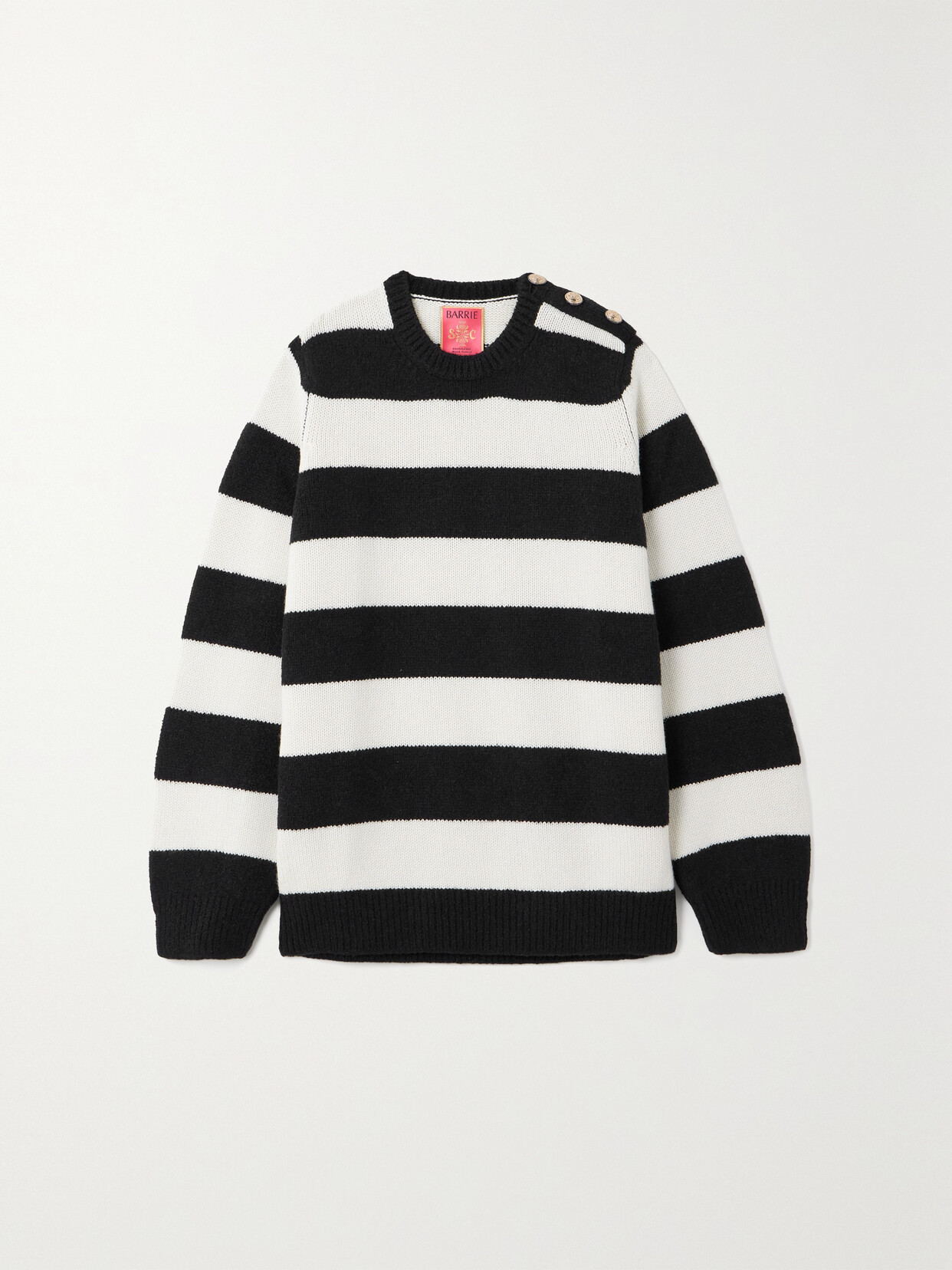 Barrie + Sofia Coppola Embellished Striped Cashmere, Wool And Silk-blend Sweater In Black