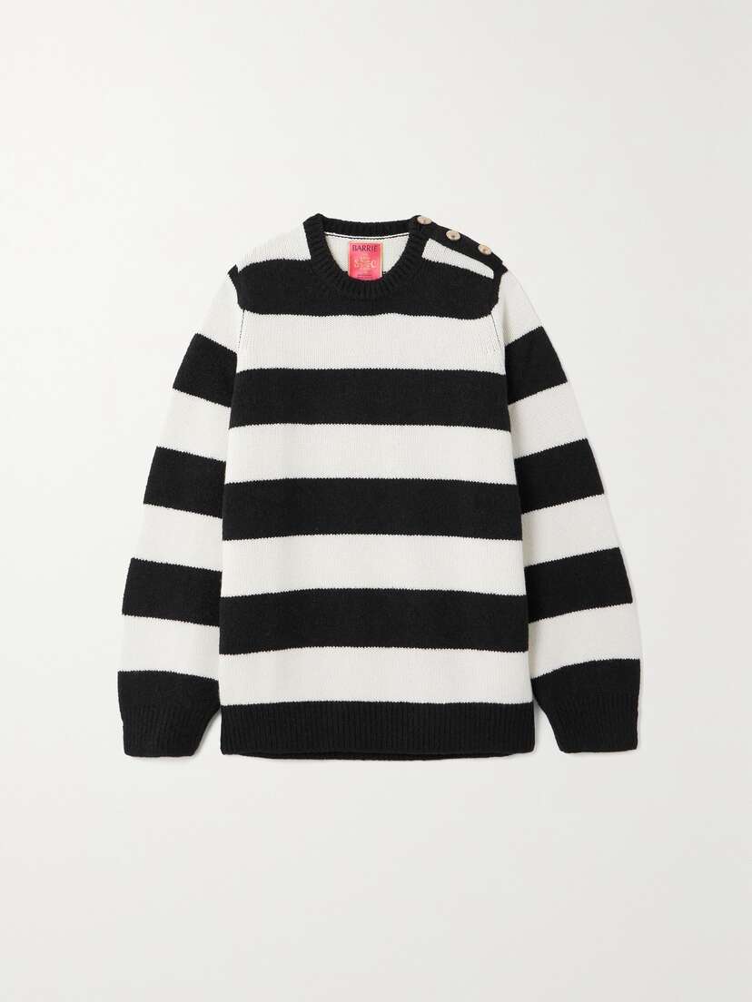 Barrie + Sofia Coppola Embellished Striped Cashmere, Wool And Silk-blend Sweater