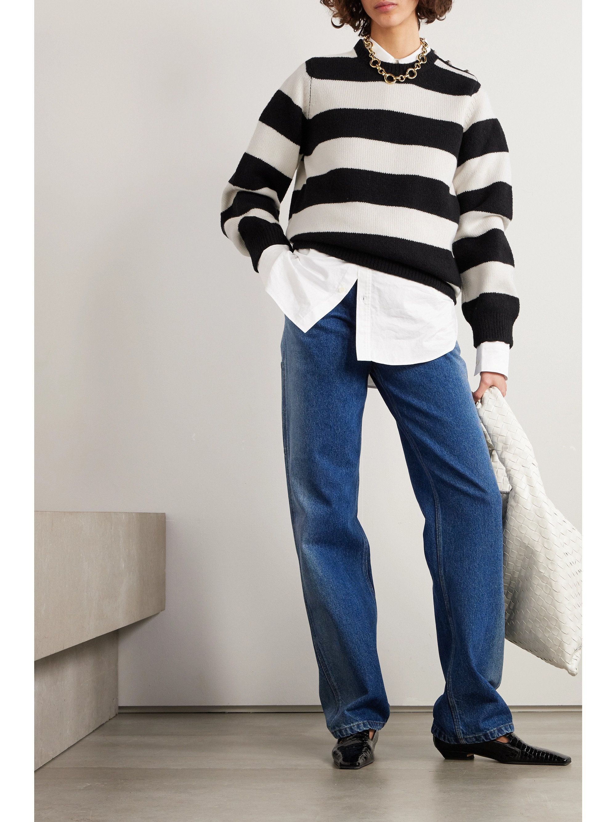 BARRIE + Sofia Coppola embellished striped cashmere, wool and silk-blend sweater