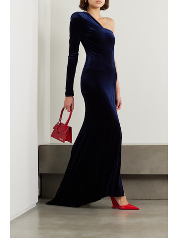 Galvan Rosie one-sleeve stretch-velvet gown