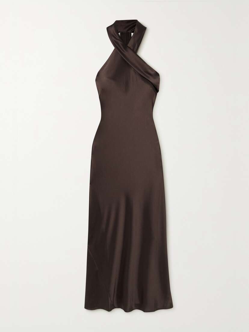 Galvan Pandora Satin Halterneck Maxi Dress