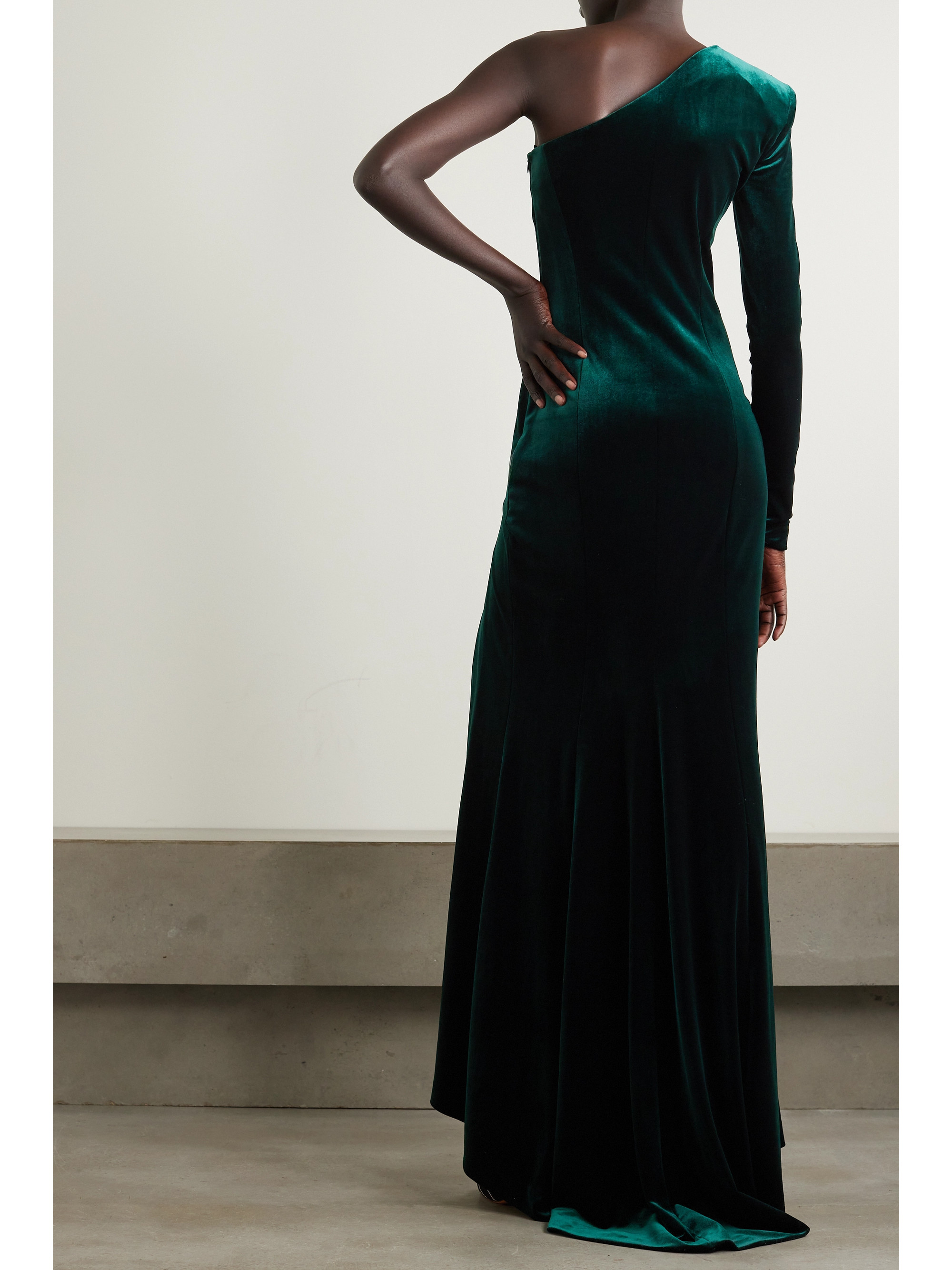 Galvan Rosie one-sleeve stretch-velvet gown thumbnail