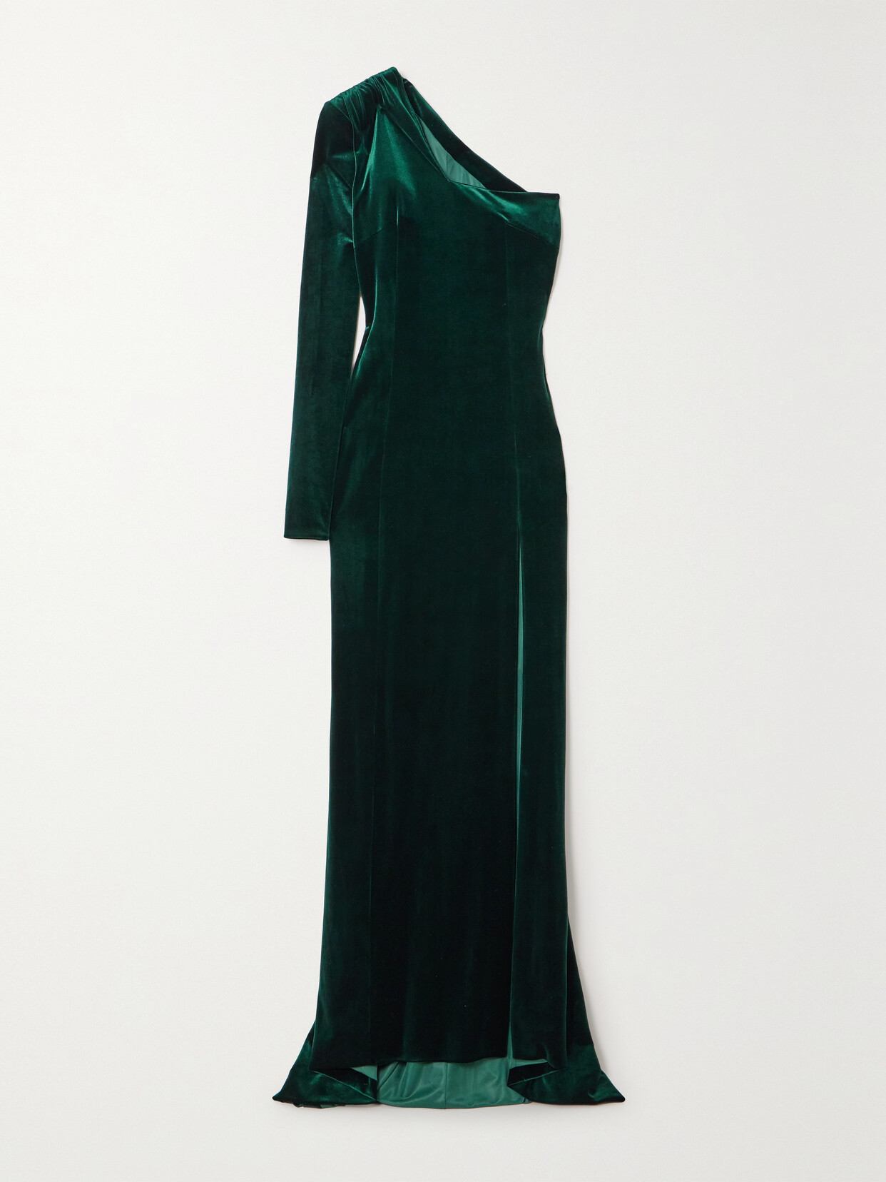 Galvan Rosie One-sleeve Stretch-velvet Gown In Green