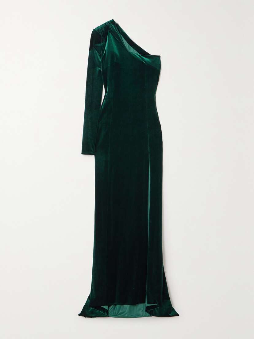 Galvan Rosie One-sleeve Stretch-velvet Gown
