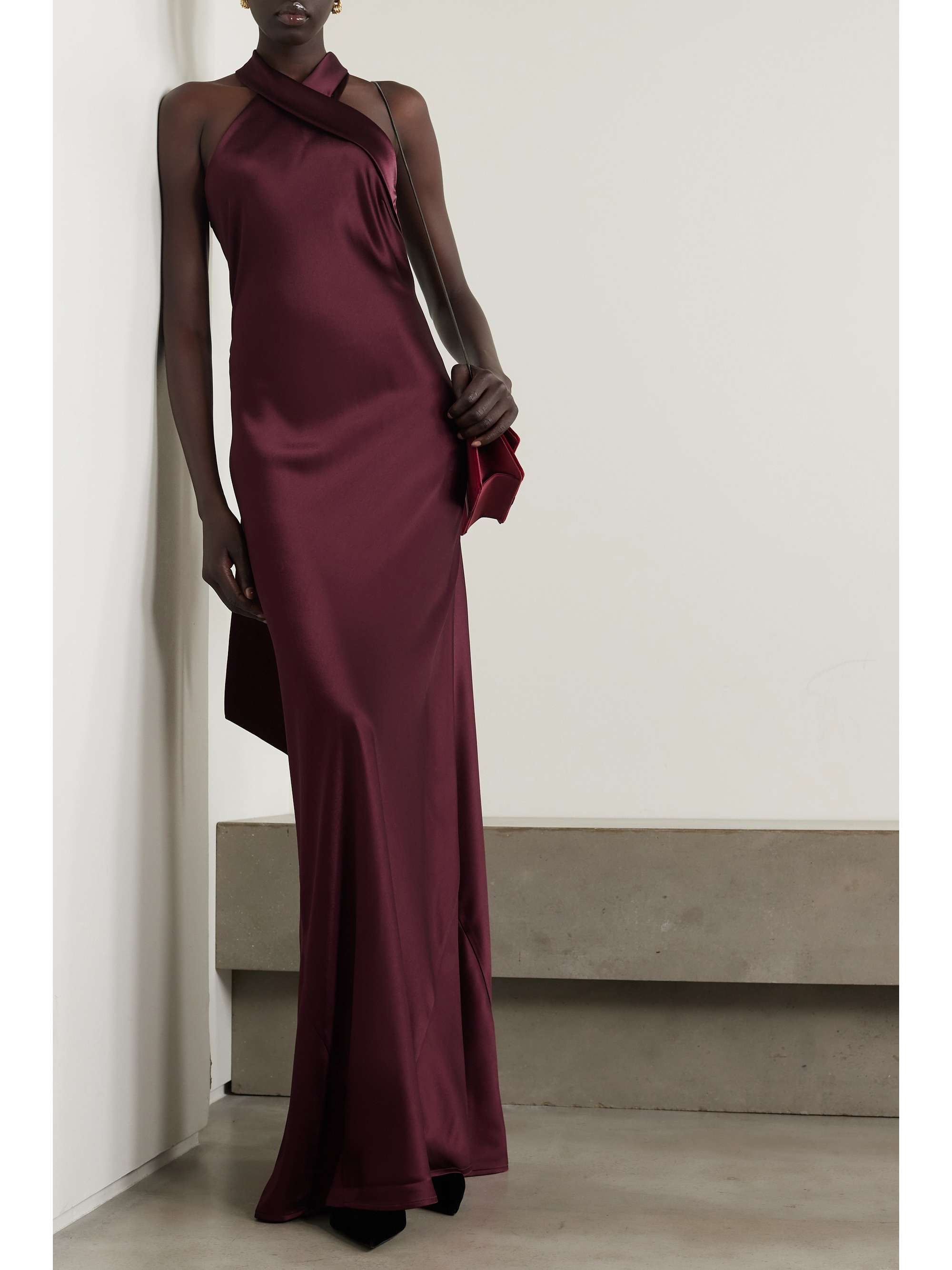 GALVAN Pandora neon satin halterneck gown