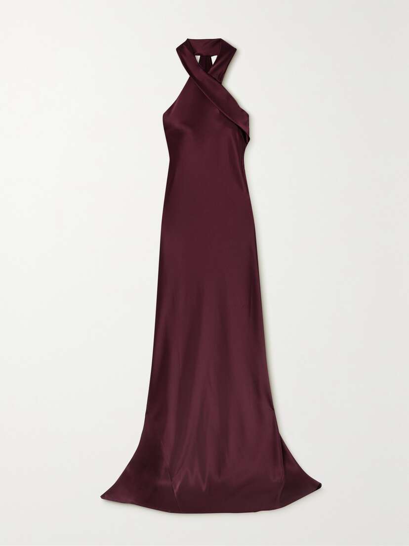Galvan Pandora Satin Halterneck Gown