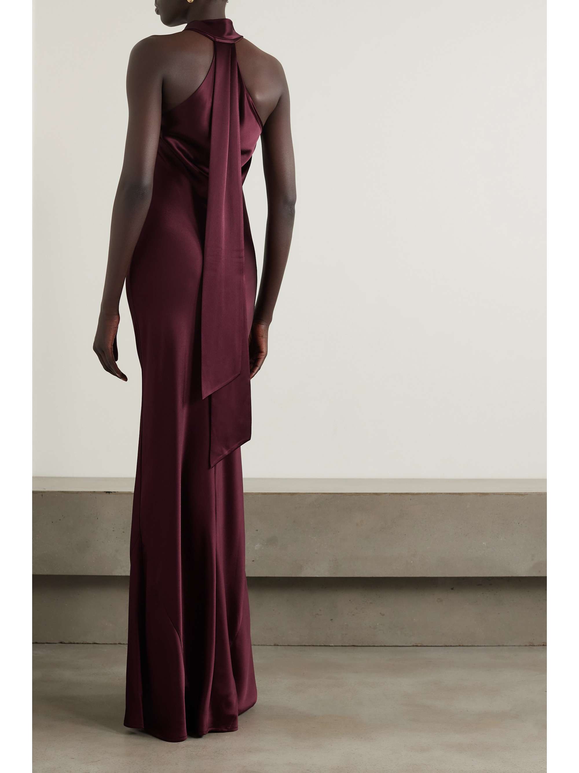 GALVAN Pandora neon satin halterneck gown