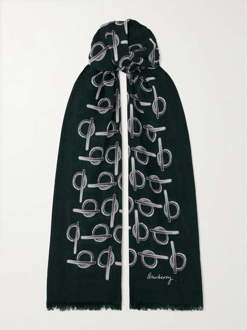 Burberry Frayed Printed Wool Scarf