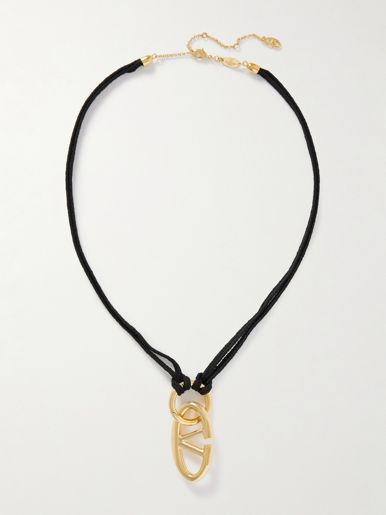 Valentino Garavani Vlogo Gold-tone And Knotted Cord Necklace In Black