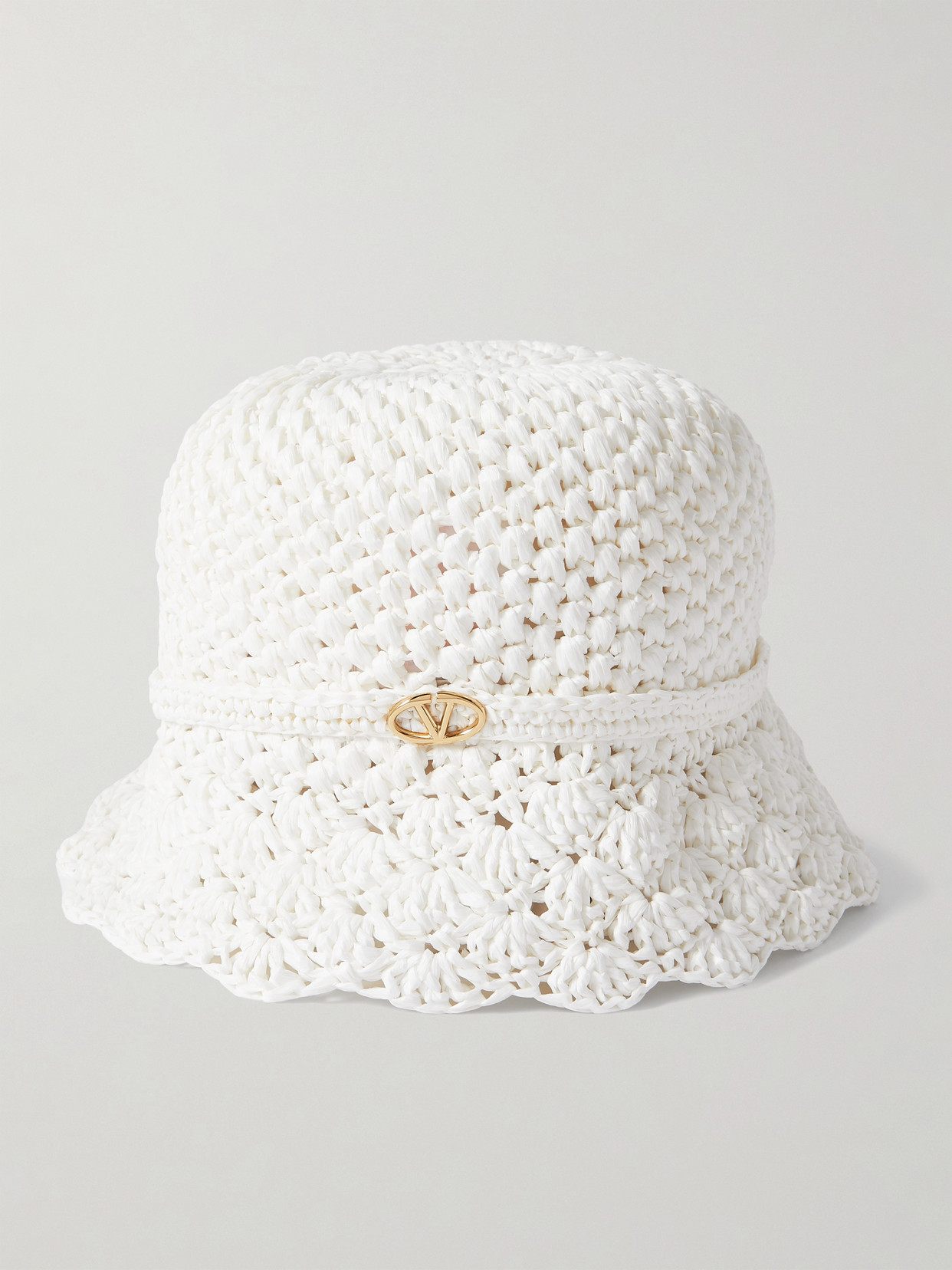 Shop Valentino Embellished Crocheted Bucket Hat In White