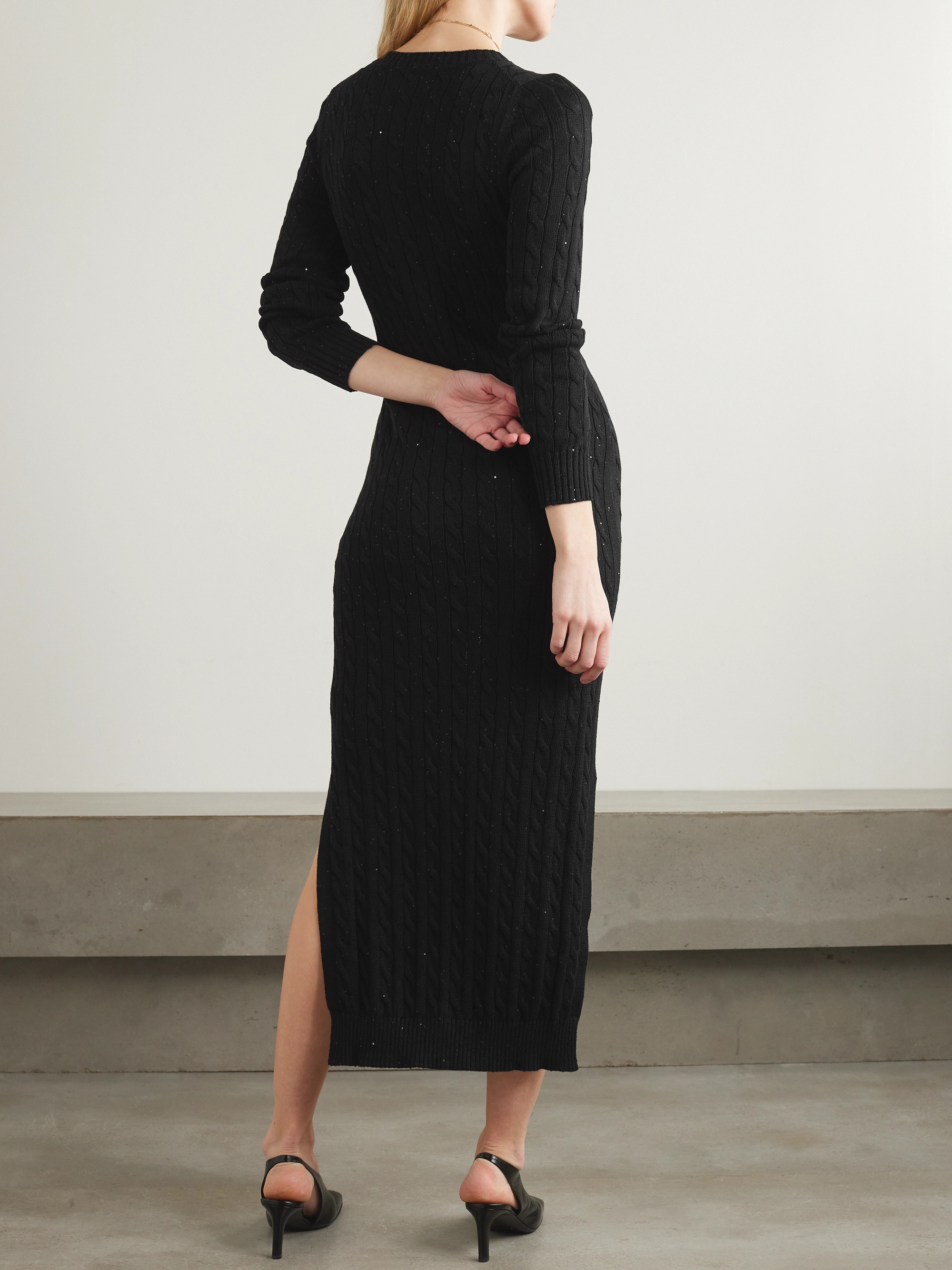 Brunello Cucinelli Sequin-embellished cable-knit cotton-blend midi dress thumbnail