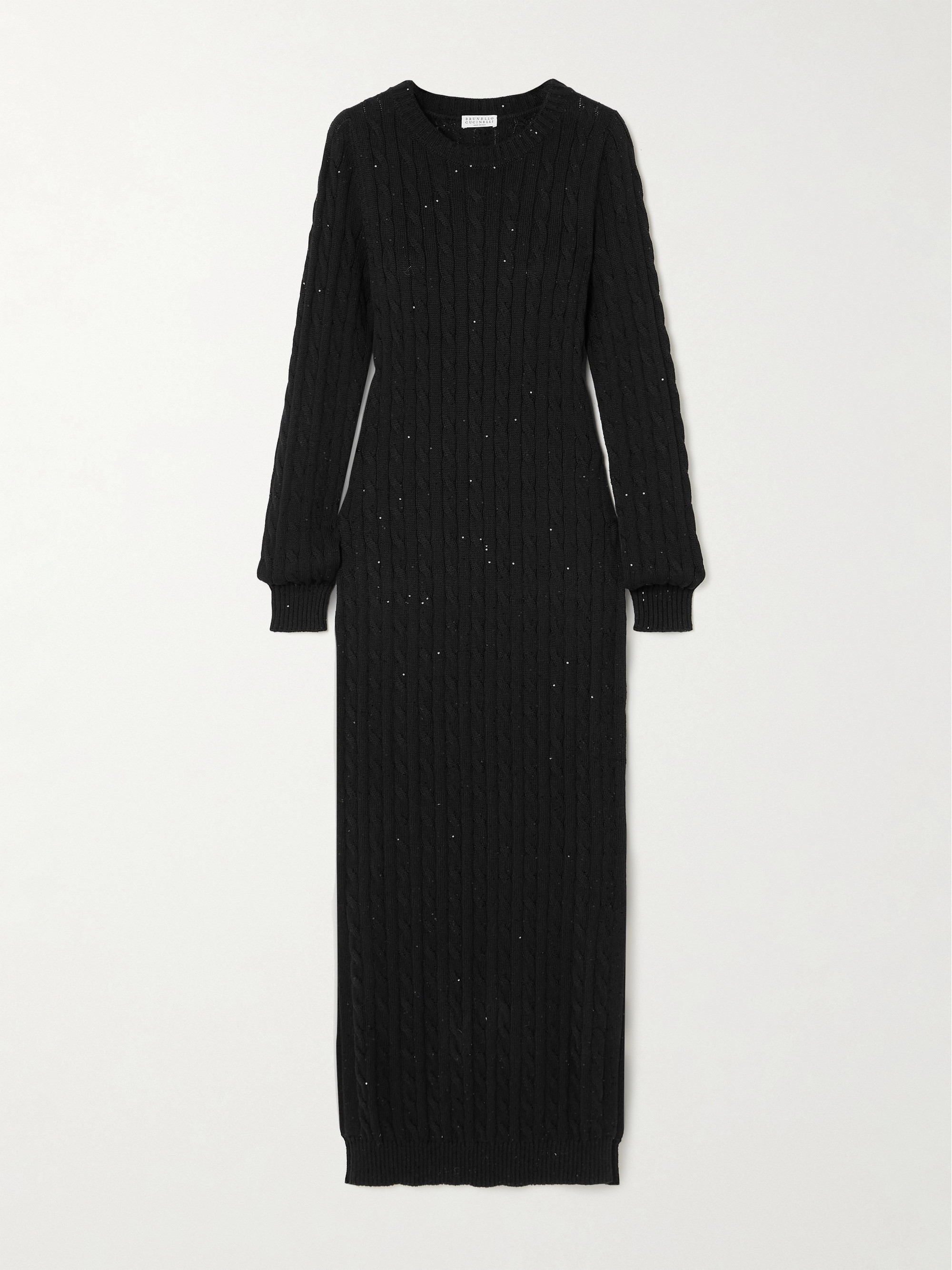 Brunello Cucinelli Sequin-embellished cable-knit cotton-blend midi dress thumbnail