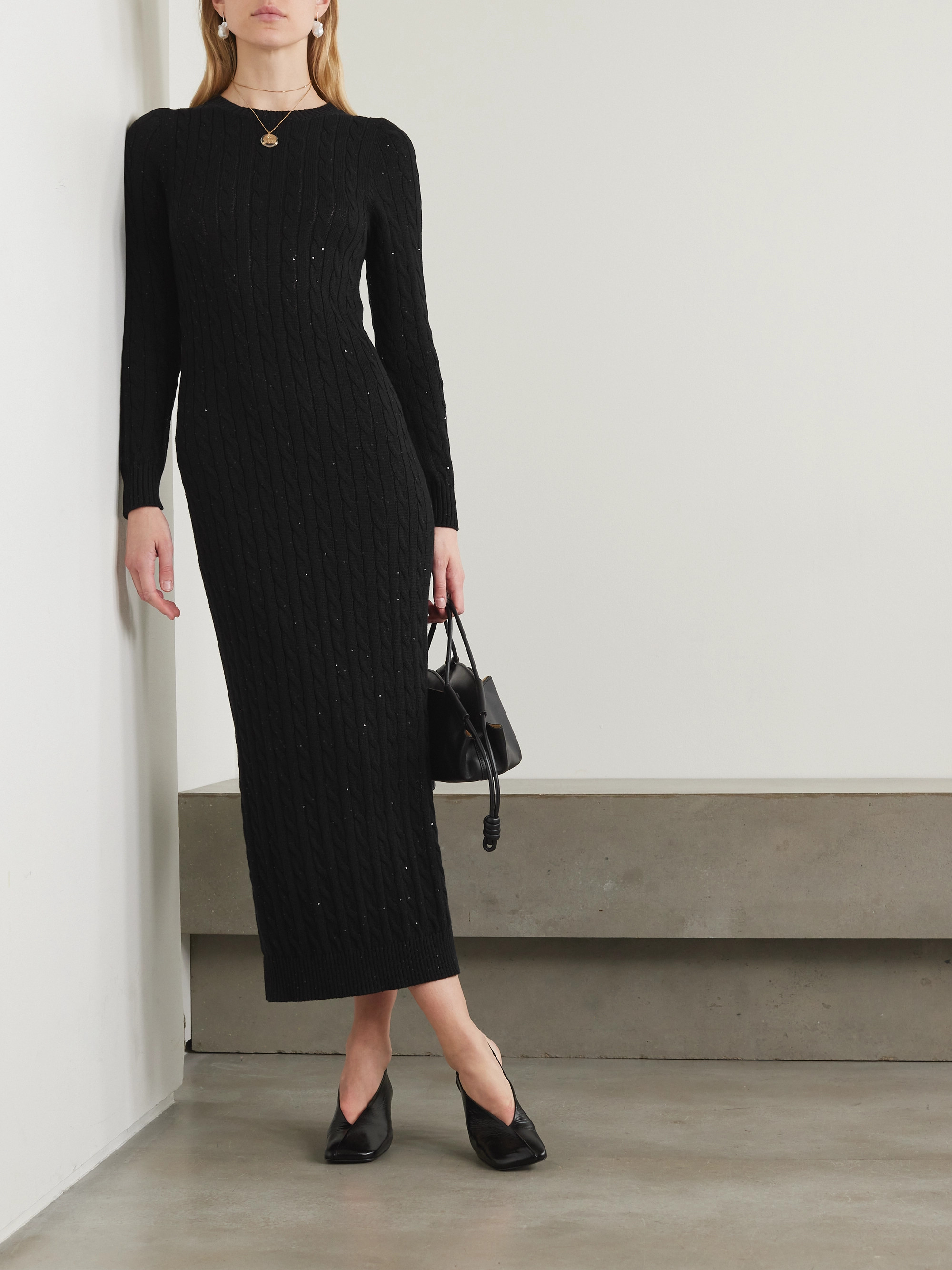 Brunello Cucinelli Sequin-embellished cable-knit cotton-blend midi dress