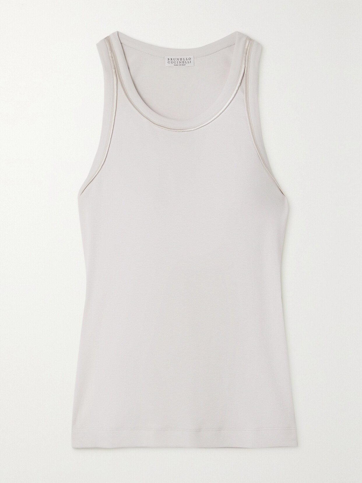 Brunello Cucinelli Satin-trimmed Ribbed Cotton-jersey Tank In White