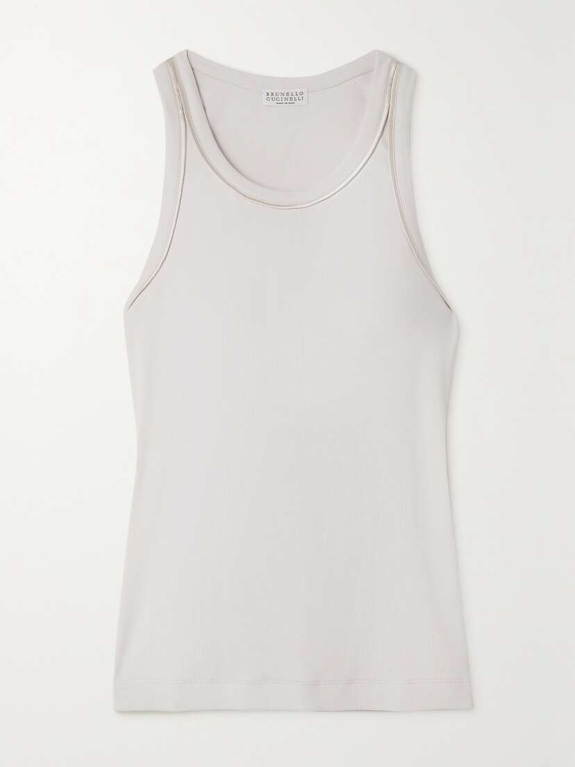 Brunello Cucinelli Satin-trimmed Ribbed Cotton-blend Jersey Tank - xx large