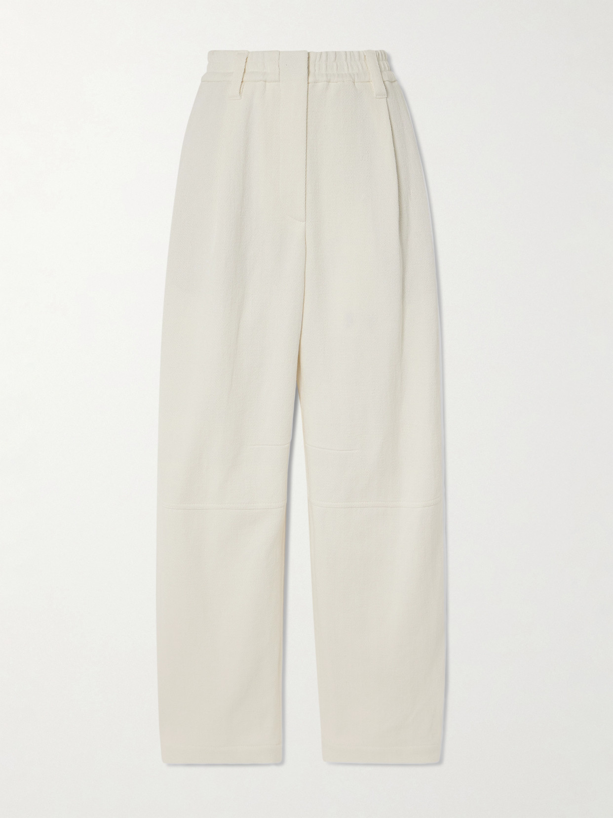 Brunello Cucinelli Herringbone Cotton And Linen-blend Wide-leg Pants In White