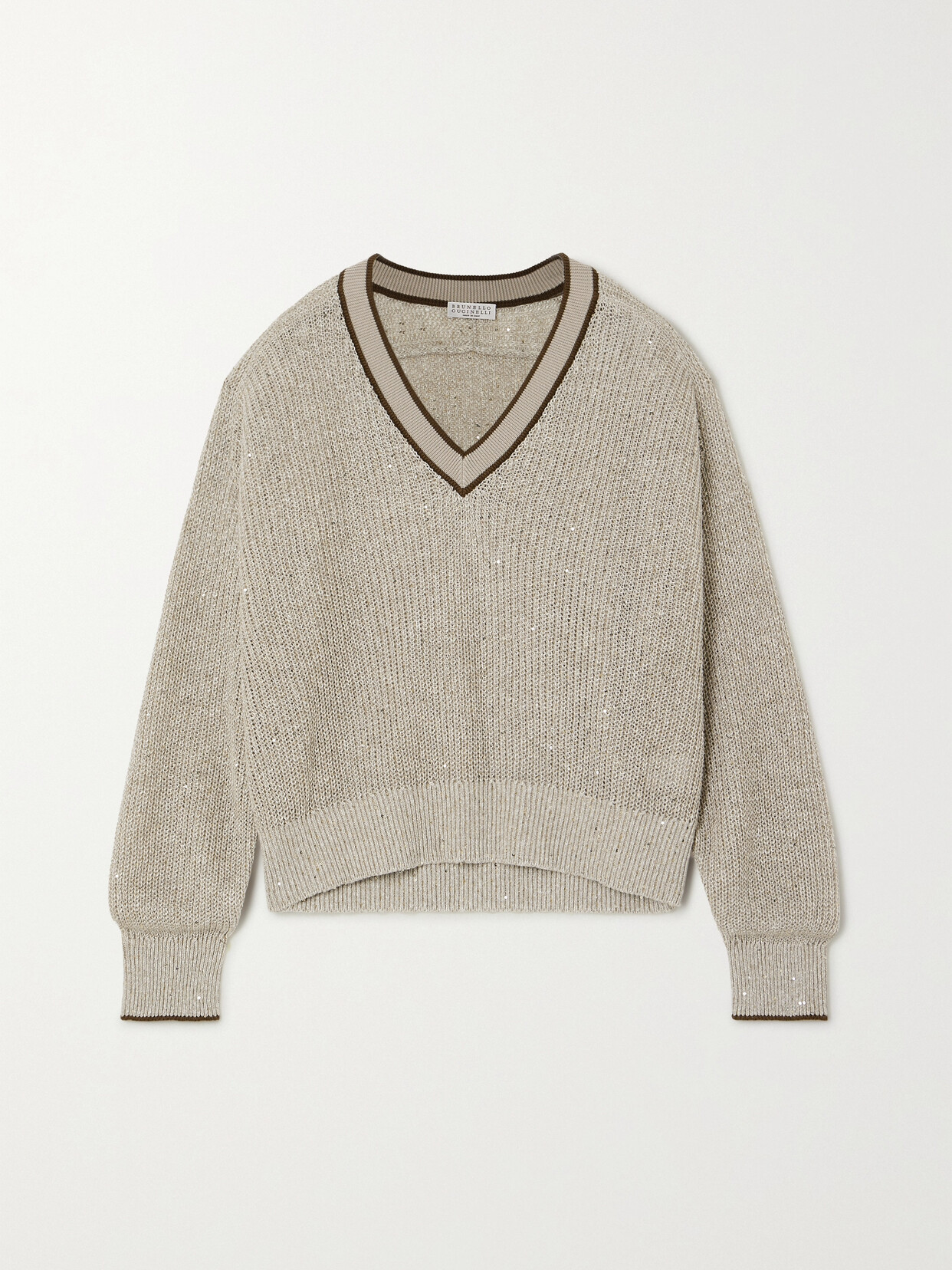 Brunello Cucinelli - Piped Sequined Linen-blend Sweater - Neutrals