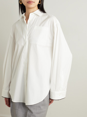 Brunello Cucinelli Oversized bead-embellished cotton-blend poplin shirt
