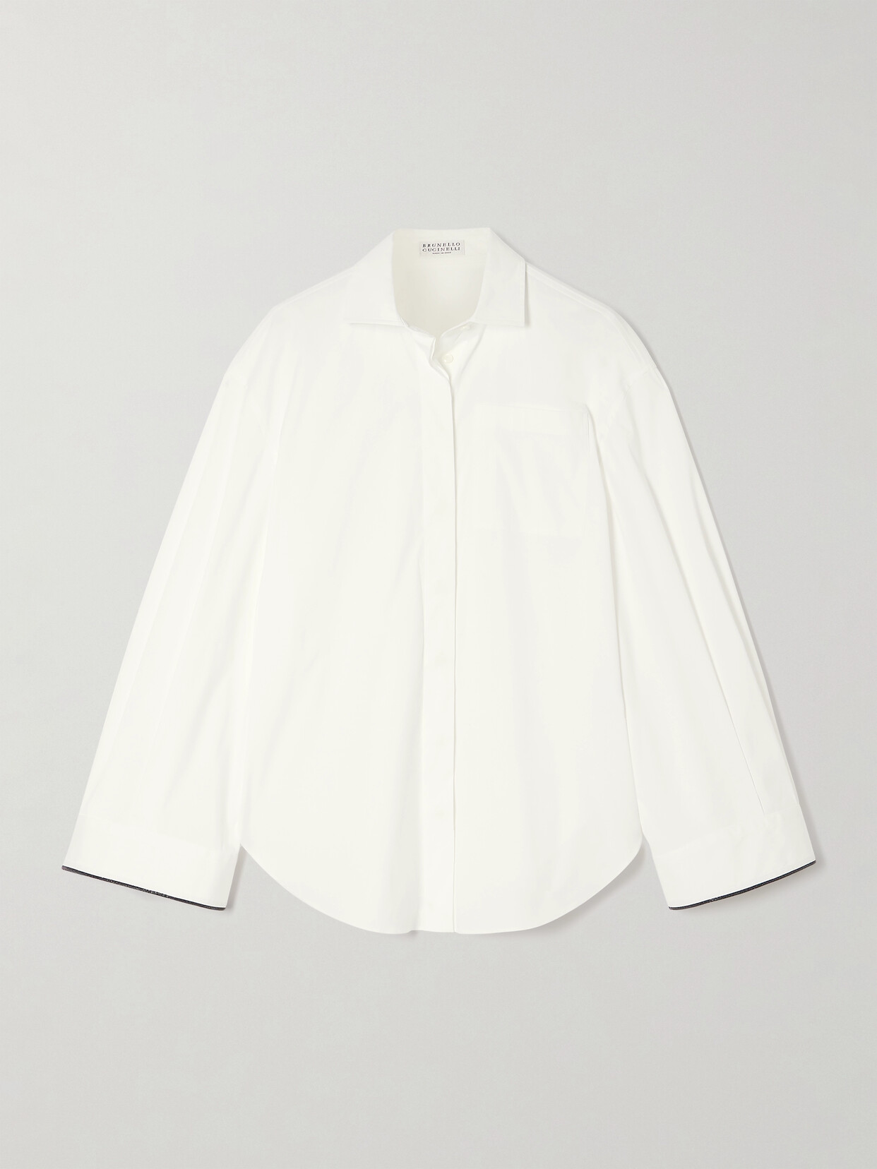 Brunello Cucinelli Oversized Bead-embellished Cotton-blend Poplin Shirt In White