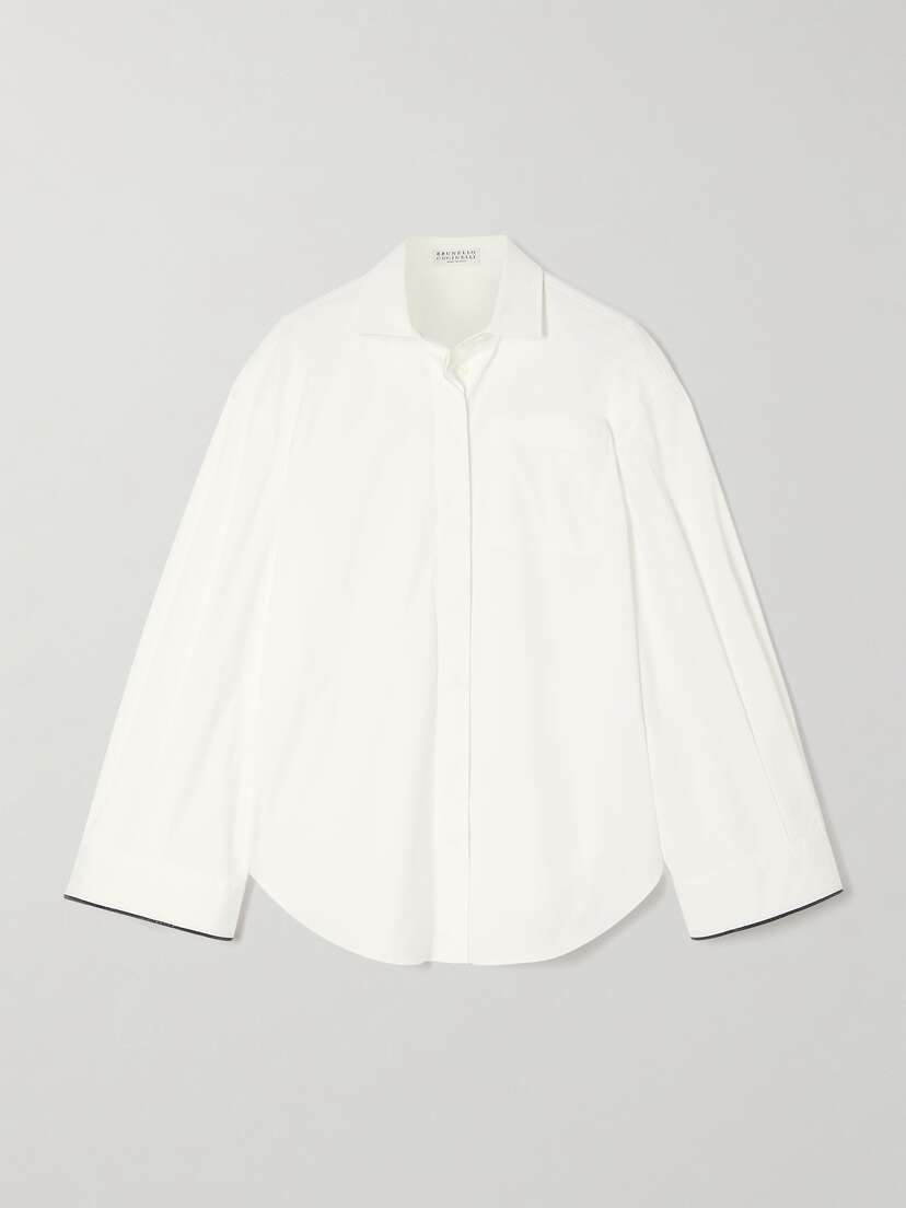 Brunello Cucinelli Oversized Bead-embellished Cotton-blend Poplin Shirt