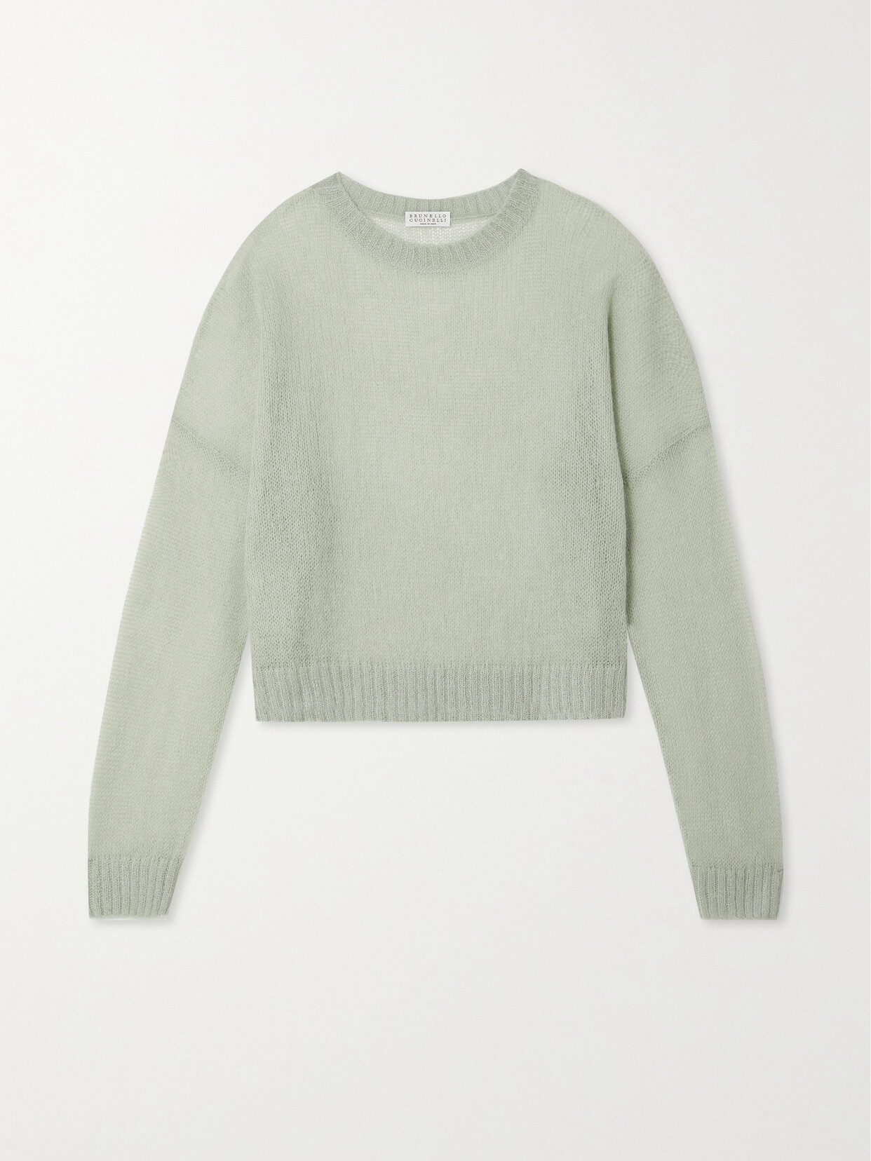 Brunello Cucinelli Cropped Open-knit Mohair-blend Sweater In Green