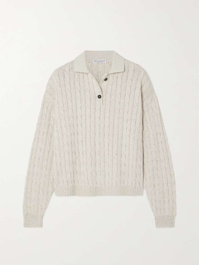 Brunello Cucinelli Sequined Cable-knit Cotton-blend Sweater - xx large