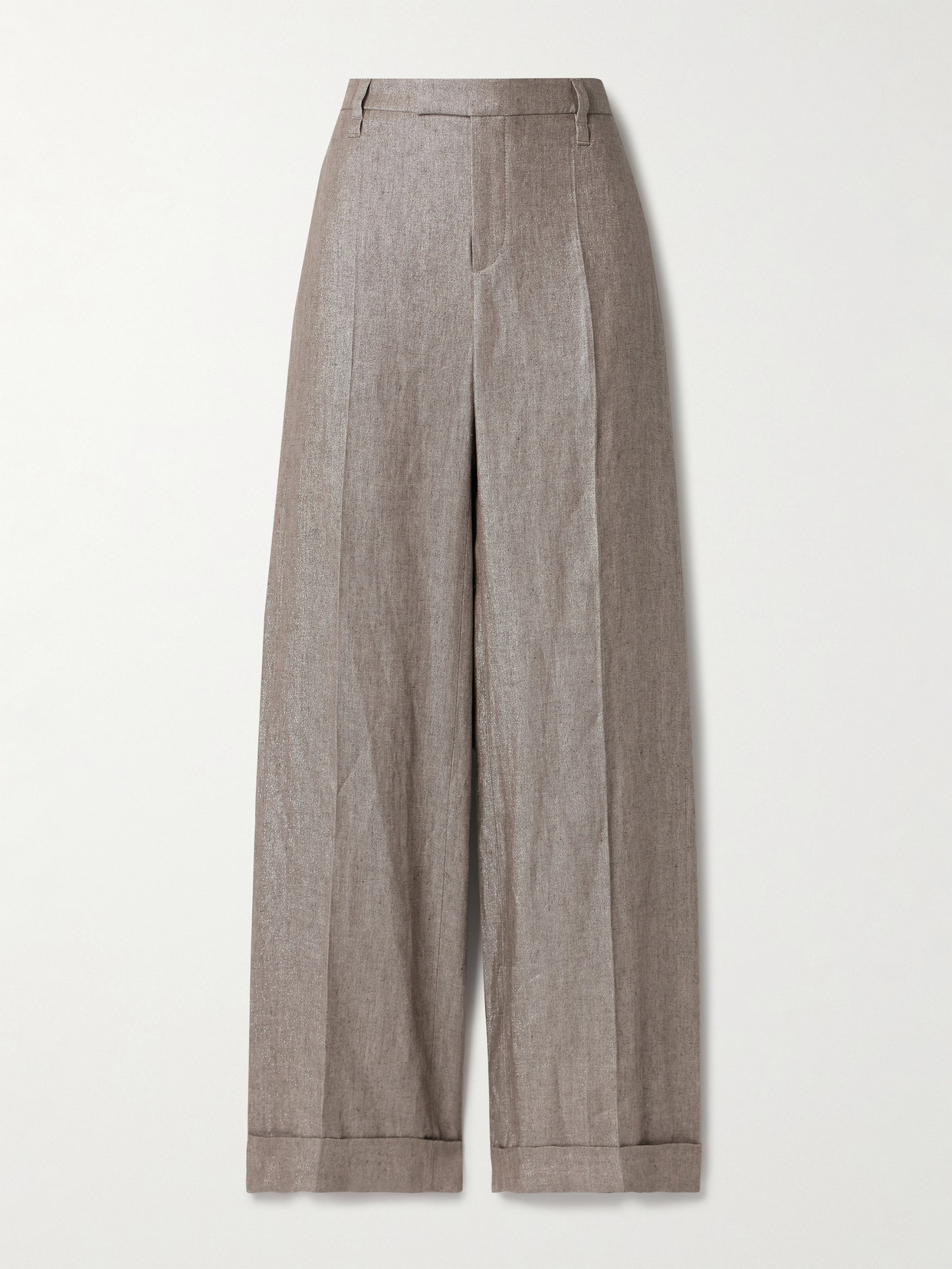 Brunello Cucinelli Metallic Linen-blend Twill Wide-leg Pants - Brown
