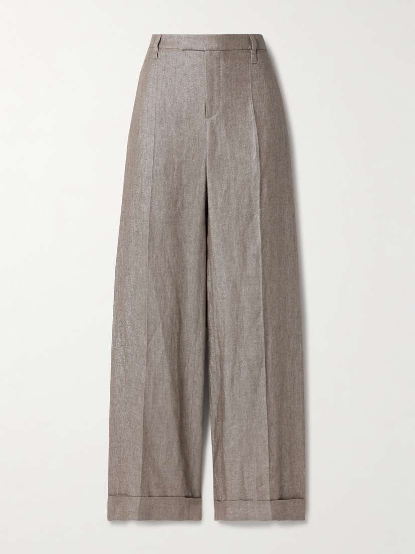 Brunello Cucinelli Metallic Linen-blend Twill Wide-leg Pants