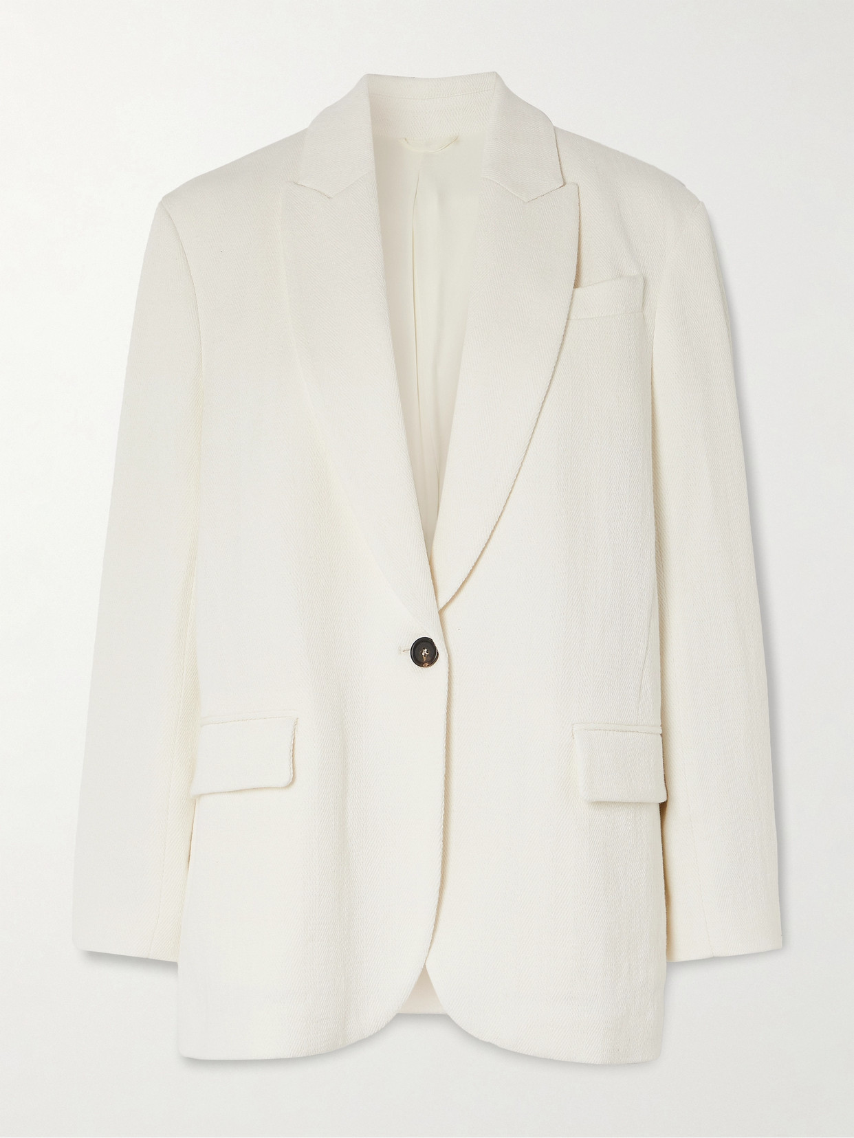 Brunello Cucinelli Single-breasted Herringbone Cotton And Linen-blend Blazer In White