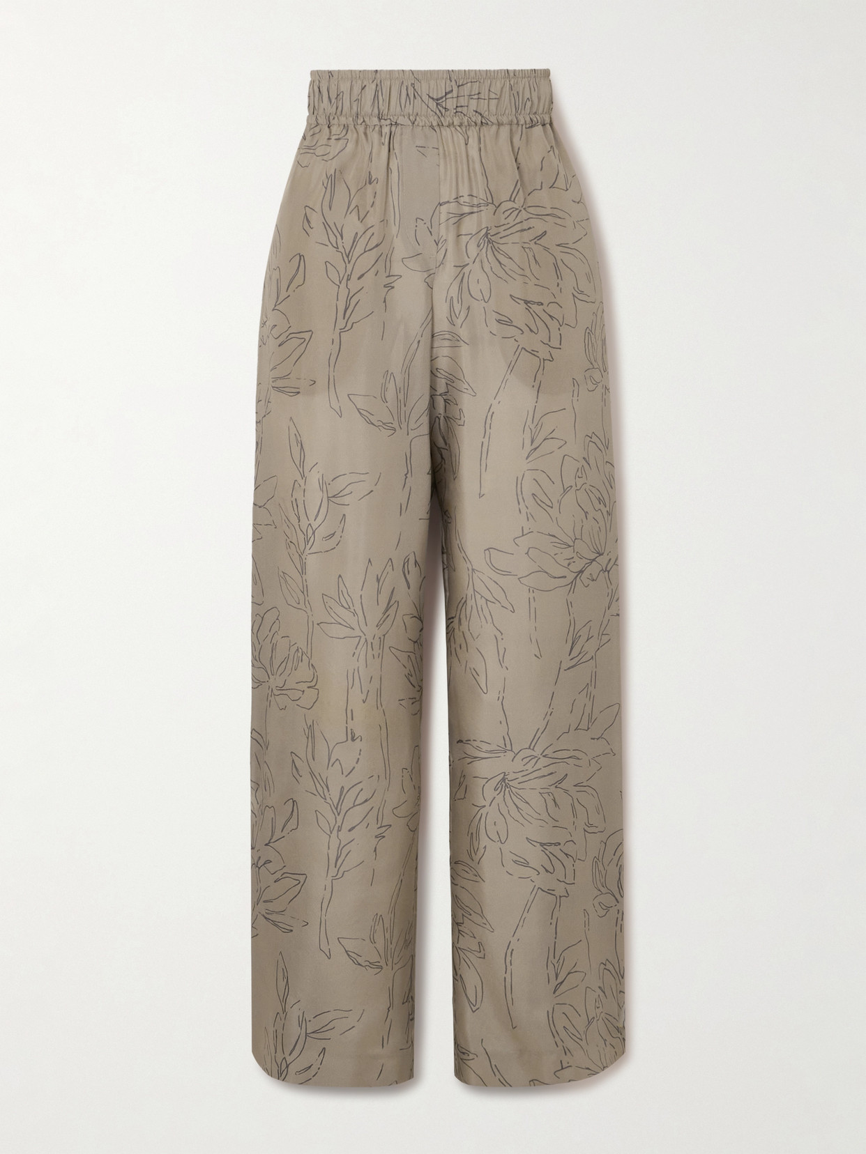 Brunello Cucinelli Floral-print Silk-satin Wide-leg Pants - Green