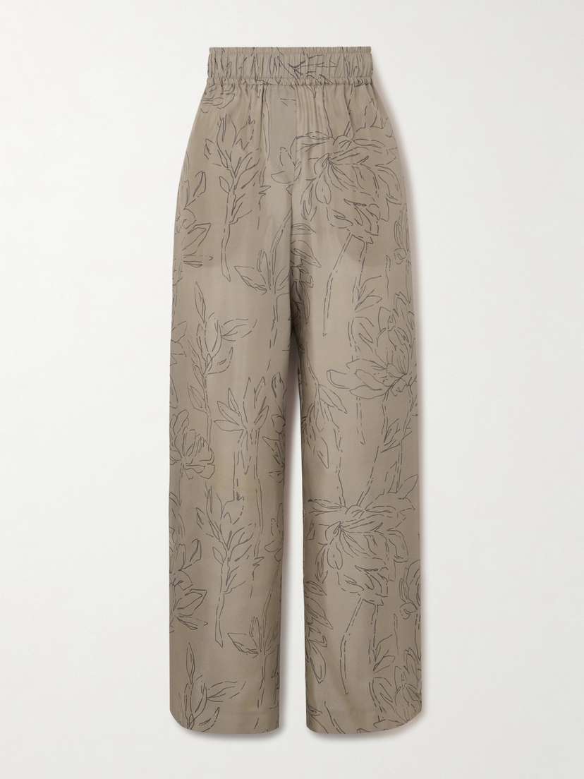 Brunello Cucinelli Floral-print Silk-satin Wide-leg Pants