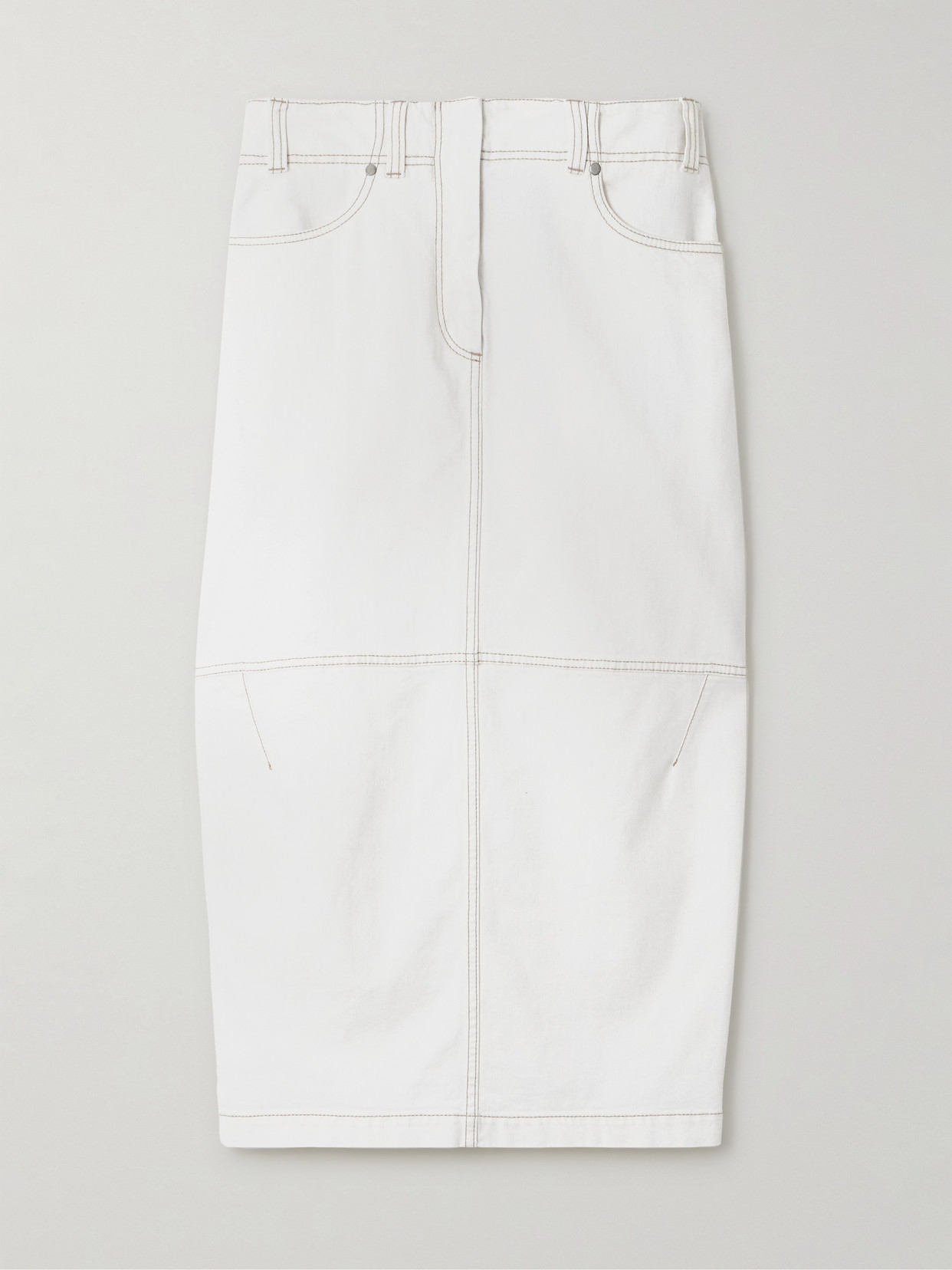 Brunello Cucinelli Women's Dyed Comfort Soft Denim Curved Midi Skirt In White